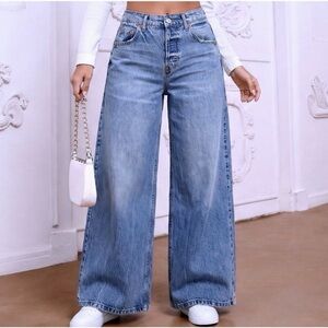 BDG Wide Leg Jeans Women 27W Blue Good High Rise Button Fly Urban Outfitters